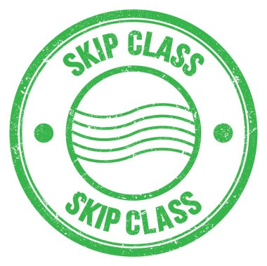 Yeşil yuvarlak posta pulu işareti üzerine yazılmış SKIP Sınıfı kelimesi