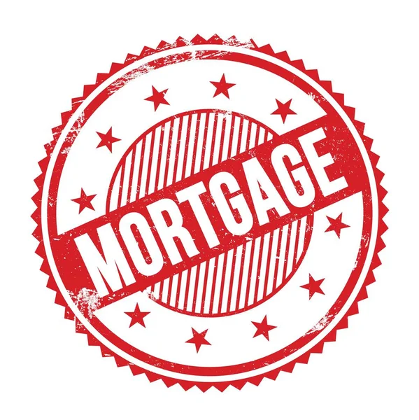 Mortgage Szöveg Írt Piros Grungy Cikcakkos Szegélyek Kerek Bélyeg — Stock Fotó