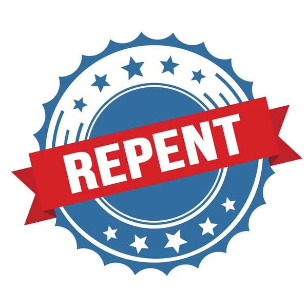 Repent Text Red Blueリボンバッジスタンプ — ストック写真