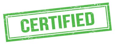 Yeşil grungy vintage dikdörtgen pulu üzerinde CERTIFIED metin.