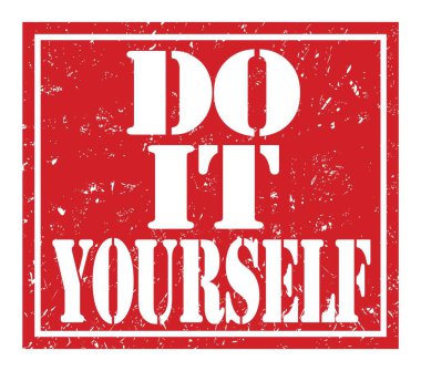 Kendin yap, kırmızı pul üzerine yazılmış kelimeler.