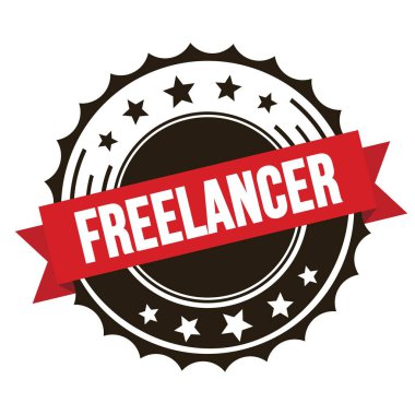 Kırmızı kahverengi kurdele damgalı FREELANCER metni.