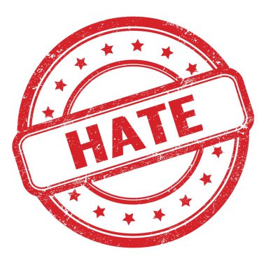 Kırmızı, iğrenç, eski, yuvarlak, lastik damga üzerindeki nefret metni..