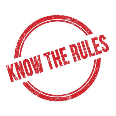 Kırmızı grungy vintage yuvarlak damgalı kural metnini bil.