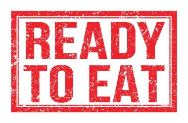 Yemeye hazır, kırmızı dikdörtgen mühür işareti üzerine yazılmış kelimeler