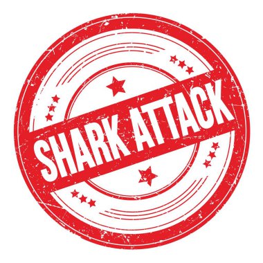 Shark Hücum metni kırmızı yuvarlak dokuma damgası üzerine.