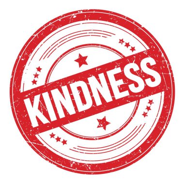 Kırmızı yuvarlak grungy desen damgası üzerine KINDNESS metin.