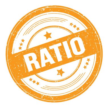 Turuncu yuvarlak grungy doku damgası üzerine RATIO metni.
