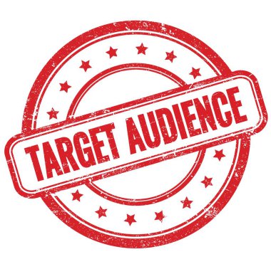 Kırmızı, eski, çirkin, yuvarlak, lastik damgalı TARGet AUDENCE metni.