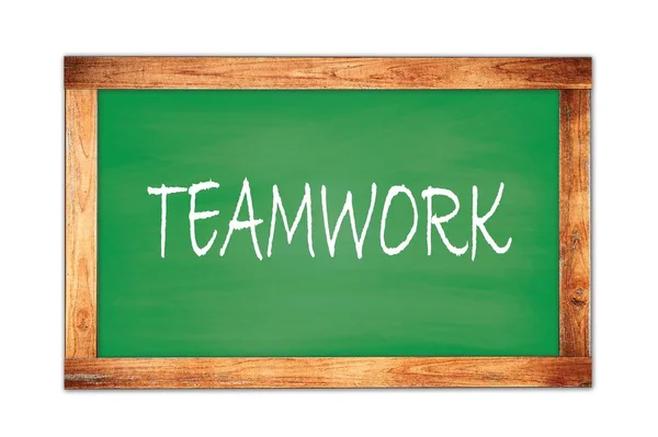 Teamwork Text Napsaný Zeleném Dřevěném Rámu Školní Tabule — Stock fotografie