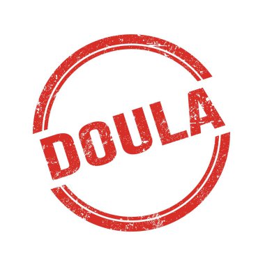Kırmızı grungy vintage yuvarlak damgalı DOULA metni.