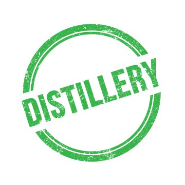 Yeşil grungy vintage yuvarlak pul üzerine yazılmış DISTILLERY metin.