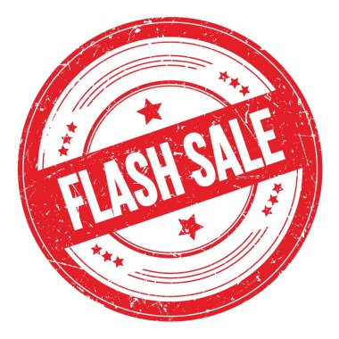 Kırmızı yuvarlak grungy desen damgalı FLASH satış metni.