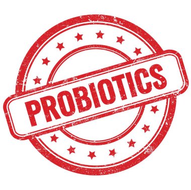Kırmızı vintage grungy yuvarlak kauçuk damga üzerine PROBIOTICS metin.