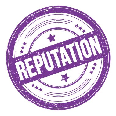 Mor çivit rengi yuvarlak desen damgalı REPUTATION metni.