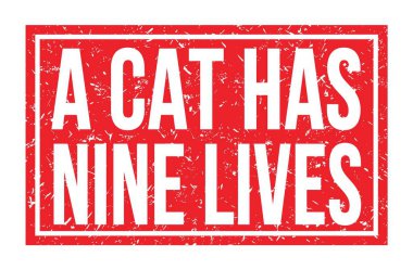 Bir KEdinin 9 Yaşamı vardır, kırmızı dikdörtgen damga işareti üzerine yazılmış kelimeler