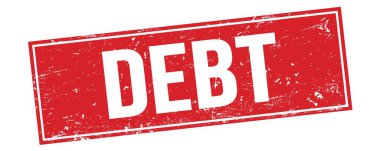 Kırmızı grungy dikdörtgen damga işareti üzerinde DEBT metin.