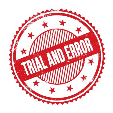 TRIAL VE ERROR kırmızı grungy zig zag kenarları yuvarlak mühür üzerine yazılmış metin.