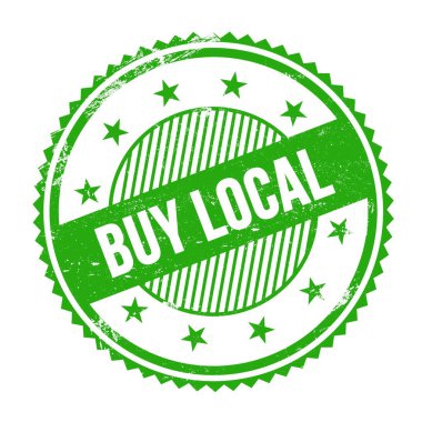 Yeşil grungy zig zag kenarları yuvarlak mühür üzerine yazılmış BUY LOCAL metin.