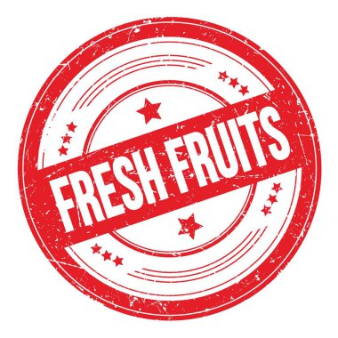 FRESH FRUITS kırmızı yuvarlak dokuma damgası üzerine metin.