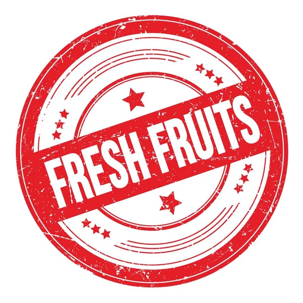 Fresh Fruits Szöveg Piros Kerek Grungy Textúra Bélyegző — Stock Fotó