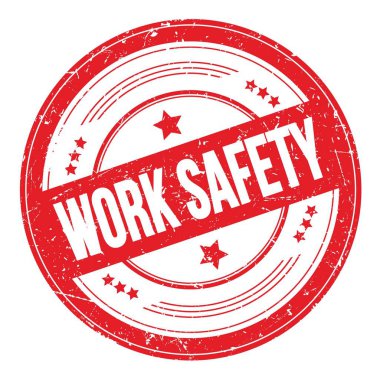Kırmızı yuvarlak, kirli doku damgası üzerine çalışma güvenliği metni.