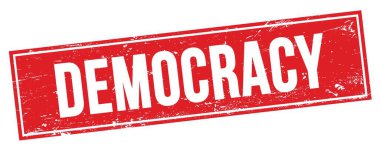 Kırmızı grungy dikdörtgen damga işareti üzerinde DEMOCRACY metin.