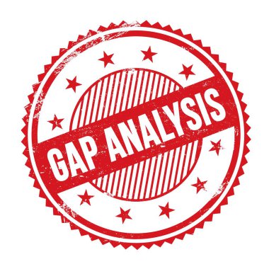 Kırmızı grungy zig zag kenarlarında yazılmış GAP ANALYSIS metni yuvarlak pul.