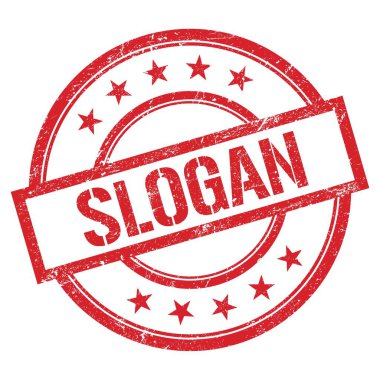Kırmızı yuvarlak vintage kauçuk damgalı SLOGAN metni.