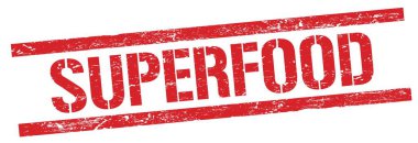 Kırmızı grungy dikdörtgen işareti üzerinde SUPERFOOD metni.