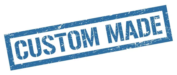 Custom Made Azul Retângulo Grungy Sinal Carimbo — Fotografia de Stock