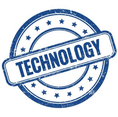 Mavi vintage grungy üzerine TECHNOLOGY metin yuvarlak kauçuk damga.
