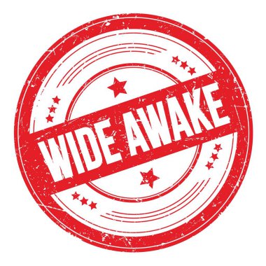 Koyu kırmızı yuvarlak desen damgalı geniş Awake metni.