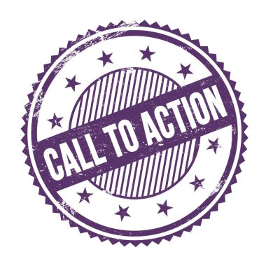 Mor indigo grungy zig zag kenarları yuvarlak mühür üzerine yazılmış Action metnine çağrı.