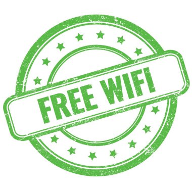 Yeşil, eski, kirli, yuvarlak, lastik damgalı ücretsiz WIFI metni.