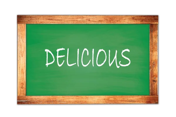 Delicious Text Written Green Wooden Frame School Blackboard — Stock Photo, Image