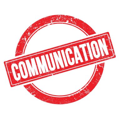 Kırmızı grungy yuvarlak vintage damga üzerine COMUNICATION metin.