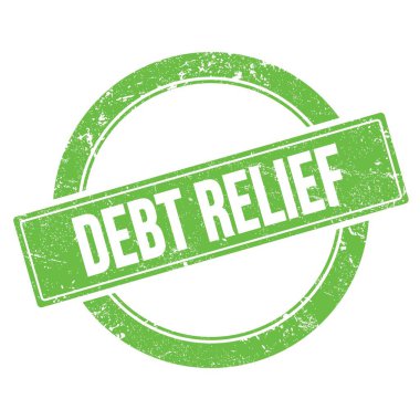 Yeşil grungy yuvarlak vintage pul üzerinde DEBT RELIEF metin.