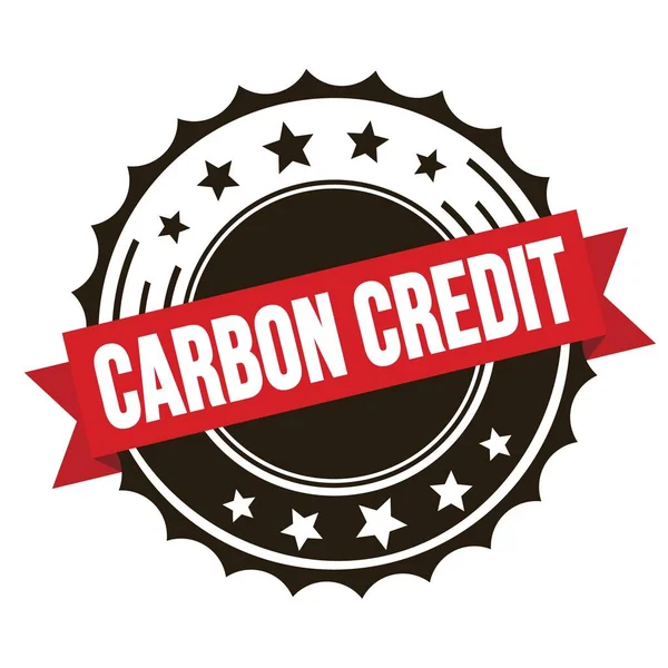 Carbon Credit Text Red Brown Ribbon Badge Stamp — Stock Photo, Image