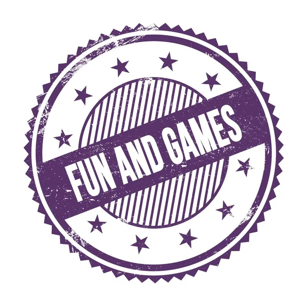 Текст Fun Games Написан Пурпурной Граненой Индиго Округлой Марке — стоковое фото