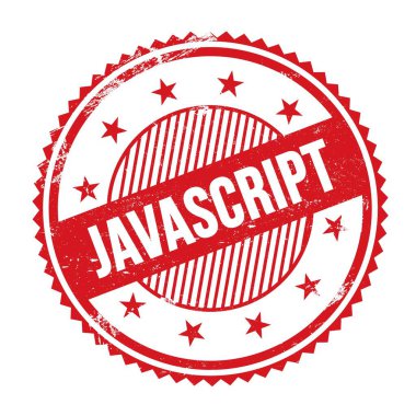 Kırmızı grungy zig zag kenarları yuvarlak pul üzerine yazılmış JAVASCRIPT metin.