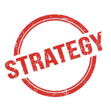 Kırmızı grungy vintage yuvarlak damga üzerine yazılmış STRATEGY metin.