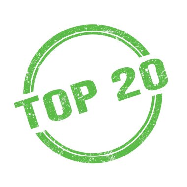 Yeşil grungy vintage yuvarlak pulu üzerine yazılmış TOP 20 metin.