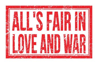 AŞK VE SAVAŞ, kırmızı dikdörtgen damgasında yazan kelimeler