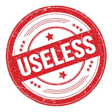 Kırmızı yuvarlak grungy doku damgası üzerinde kullanışsız metin.