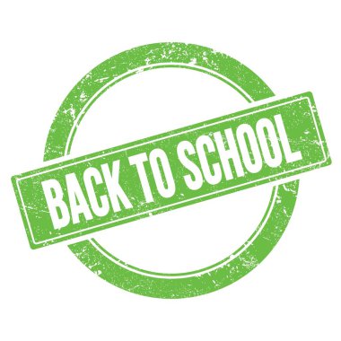 Yeşil grungy yuvarlak vintage pul üzerinde Okula Dönüş metni.