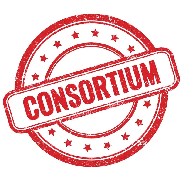 Kırmızı vintage grungy yuvarlak kauçuk damga üzerine CONSORTIUM metin.