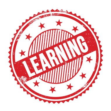 Kırmızı grungy zig zag kenarları yuvarlak mühür üzerinde yazılmış ÖĞRENME metin.