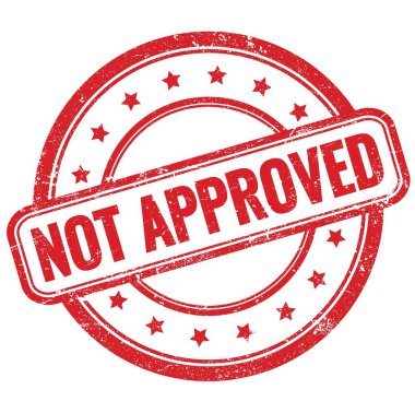 Kırmızı, eski, pasaklı, yuvarlak, lastik damga üzerine onaylanmamış metin.