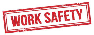 Kirmizi grungy vintage dikdörtgen damgasi uzerinde çalisma guvenligi metni.